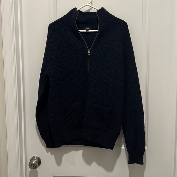 J. Crew Other - J Crew Men’s Blue Navy Wool Zip Up Half Zip Sweater Size L Large